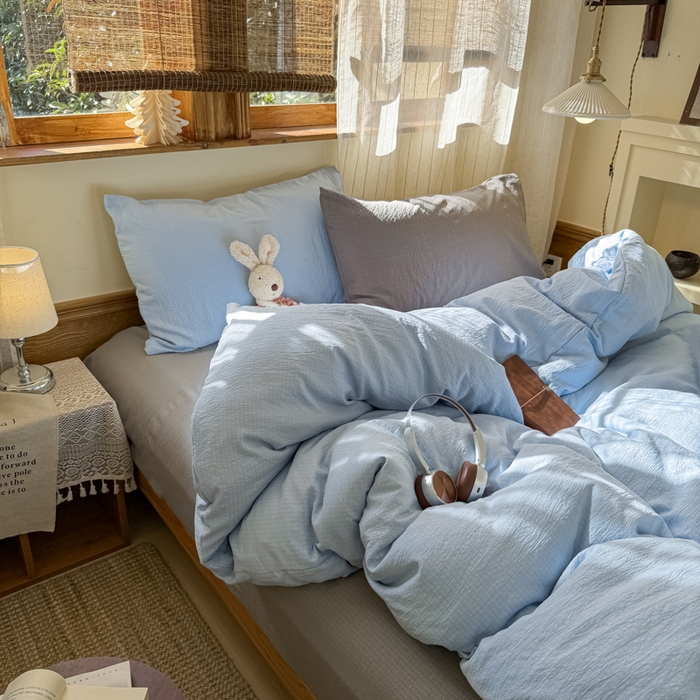 91家纺网 家纺一手货源 找家纺 海岛哥哥 2026新款云感纱混搭纯色双拼四件套 混搭 海盐蓝灰