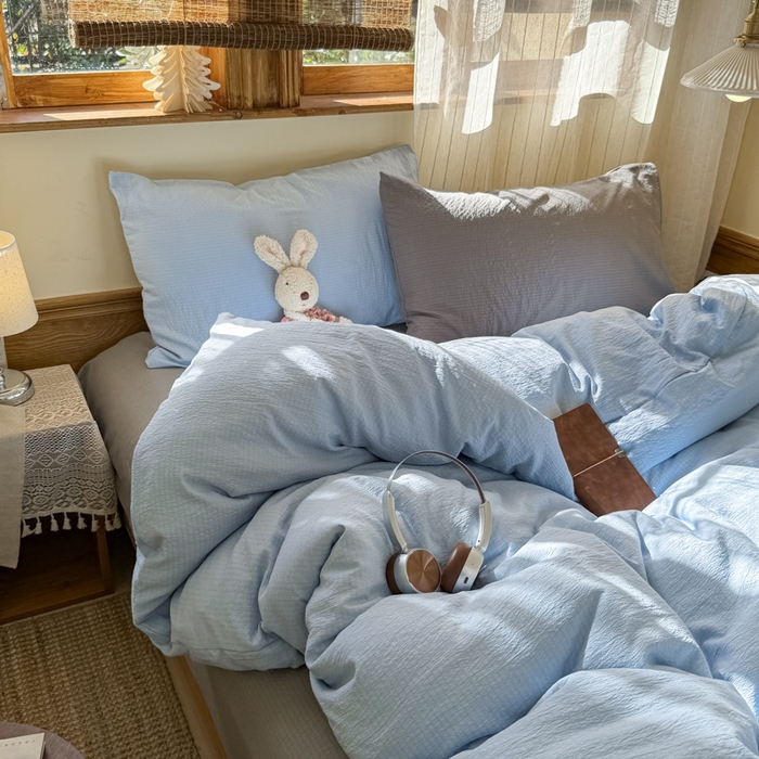 91家纺网 家纺一手货源 找家纺 海岛哥哥 2026新款云感纱混搭纯色双拼四件套 混搭 海盐蓝灰