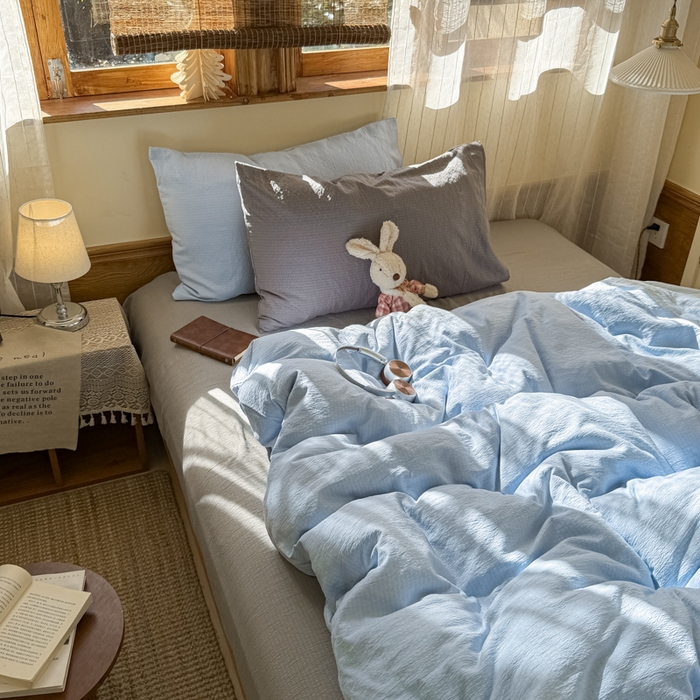 91家纺网 家纺一手货源 找家纺 海岛哥哥 2026新款云感纱混搭纯色双拼四件套 混搭 海盐蓝灰