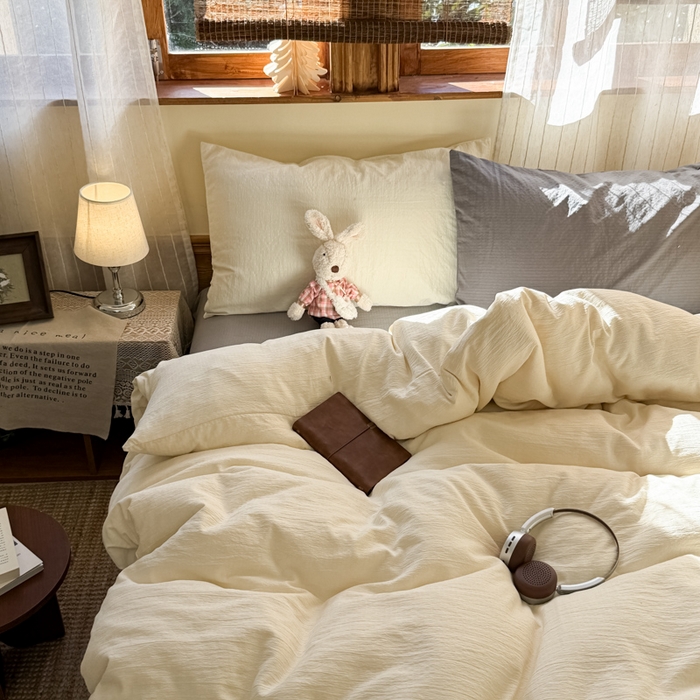 海岛哥哥 2026新款云感纱混搭纯色双拼四件套 混搭 海盐芽白