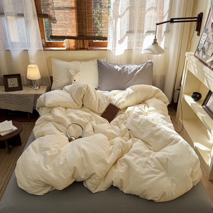 91家纺网 家纺一手货源 找家纺 海岛哥哥 2026新款云感纱混搭纯色双拼四件套 混搭 海盐芽白