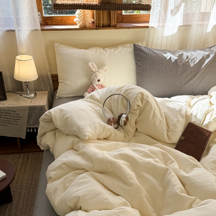 91家纺网 家纺一手货源 找家纺 海岛哥哥 2026新款云感纱混搭纯色双拼四件套 混搭 海盐芽白