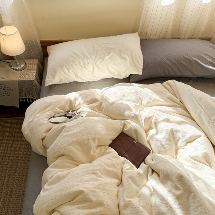 91家纺网 家纺一手货源 找家纺 海岛哥哥 2026新款云感纱混搭纯色双拼四件套 混搭 海盐芽白