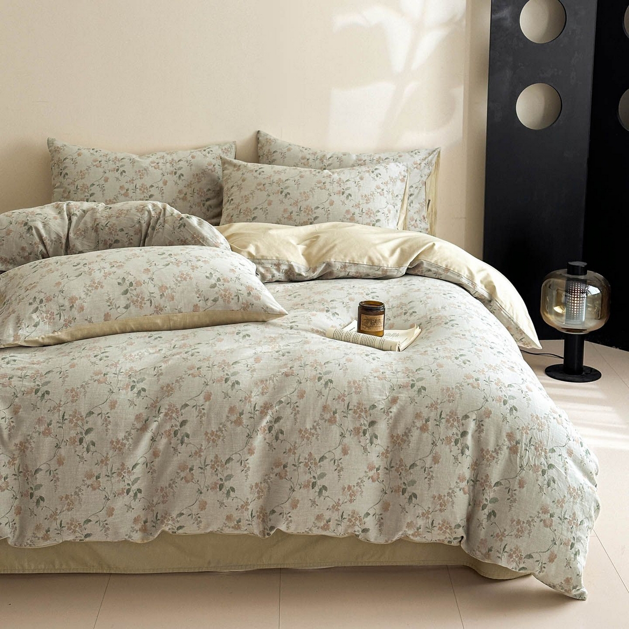 91家纺网 家纺一手货源 找家纺 涵宸家纺 2026新款全棉提花色坊系列四件套 今禧-绿