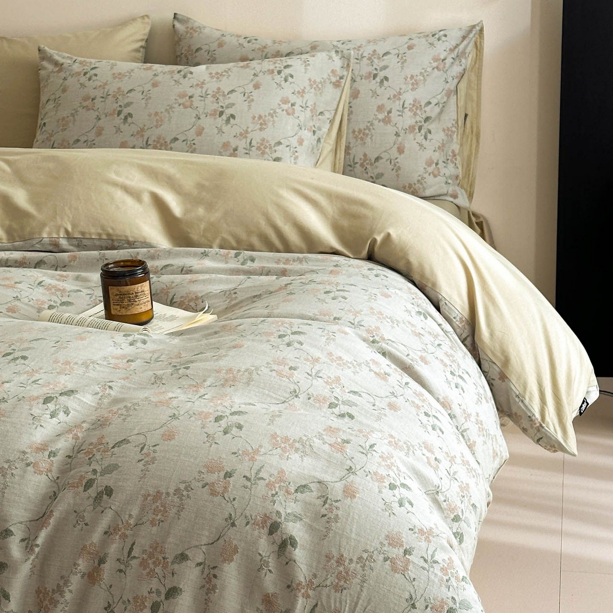 91家纺网 家纺一手货源 找家纺 涵宸家纺 2026新款全棉提花色坊系列四件套 今禧-绿