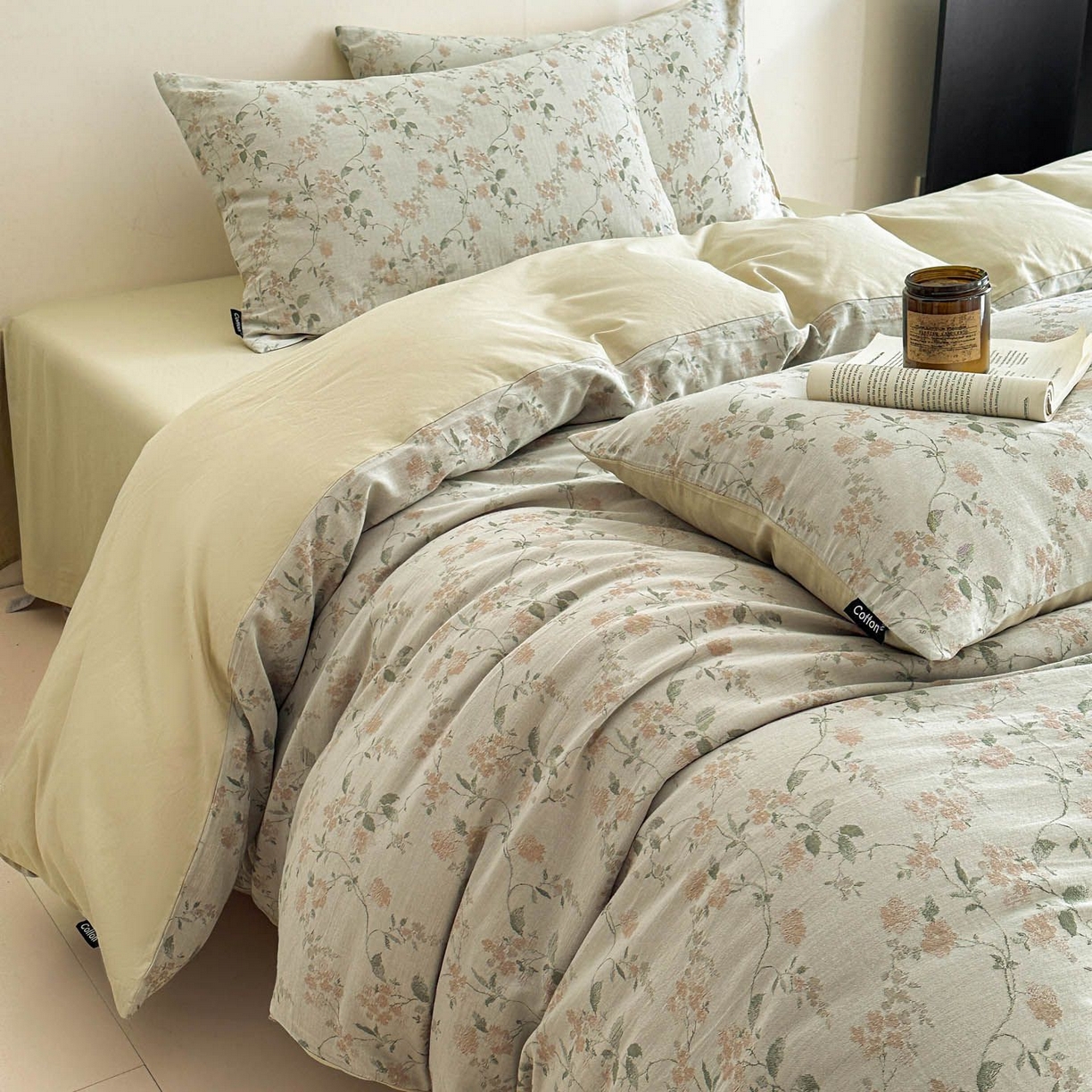 91家纺网 家纺一手货源 找家纺 涵宸家纺 2026新款全棉提花色坊系列四件套 今禧-绿