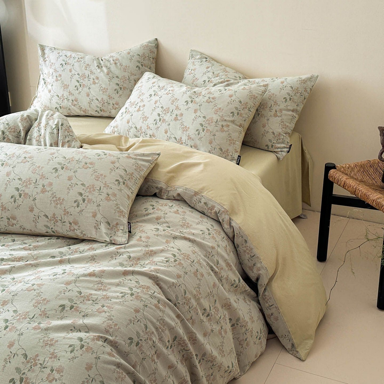 91家纺网 家纺一手货源 找家纺 涵宸家纺 2026新款全棉提花色坊系列四件套 今禧-绿