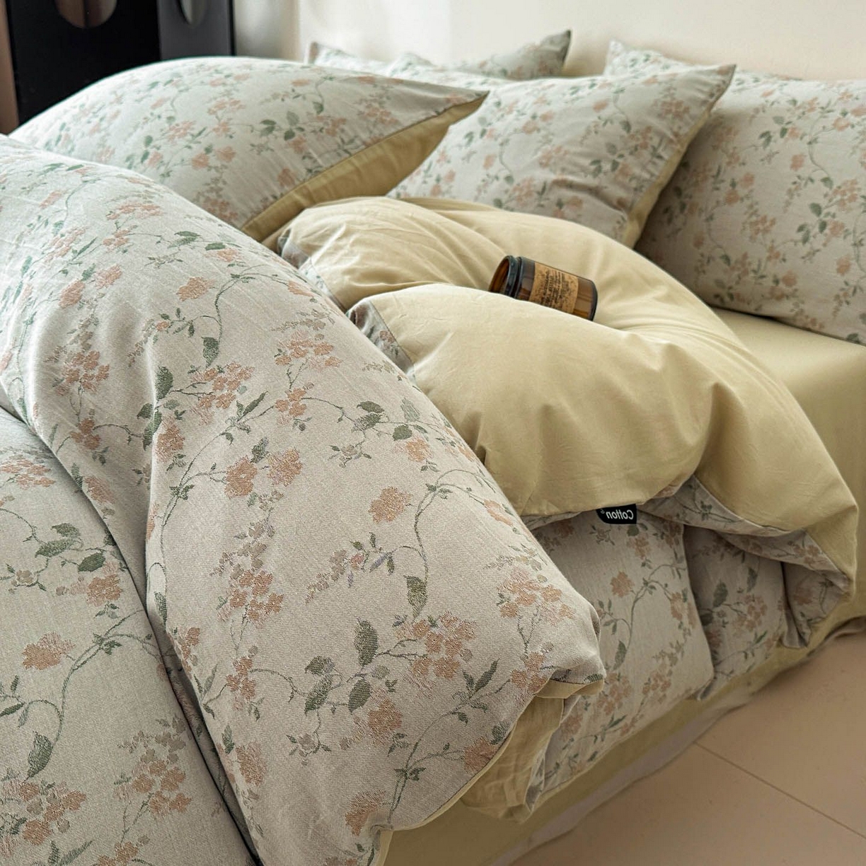 91家纺网 家纺一手货源 找家纺 涵宸家纺 2026新款全棉提花色坊系列四件套 今禧-绿