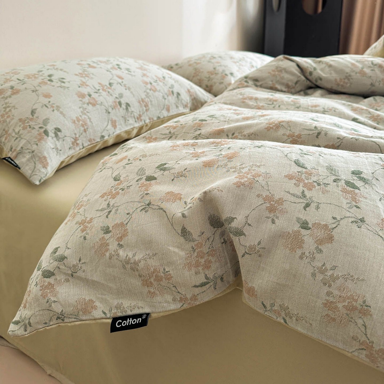 91家纺网 家纺一手货源 找家纺 涵宸家纺 2026新款全棉提花色坊系列四件套 今禧-绿