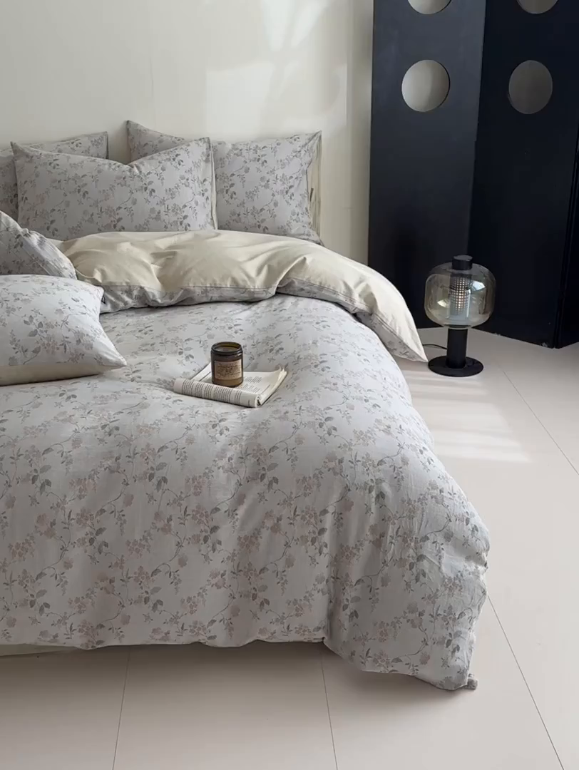 91家纺网 家纺一手货源 找家纺 涵宸家纺 2026新款全棉提花色坊系列四件套 今禧-绿