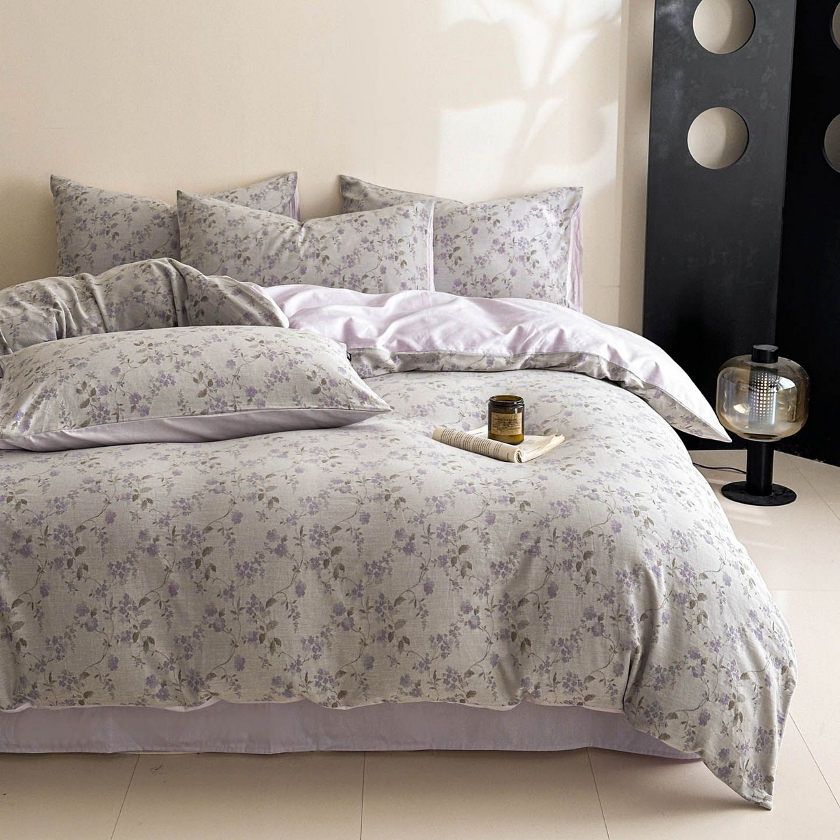 91家纺网 家纺一手货源 找家纺 涵宸家纺 2026新款全棉提花色坊系列四件套 金禧-紫
