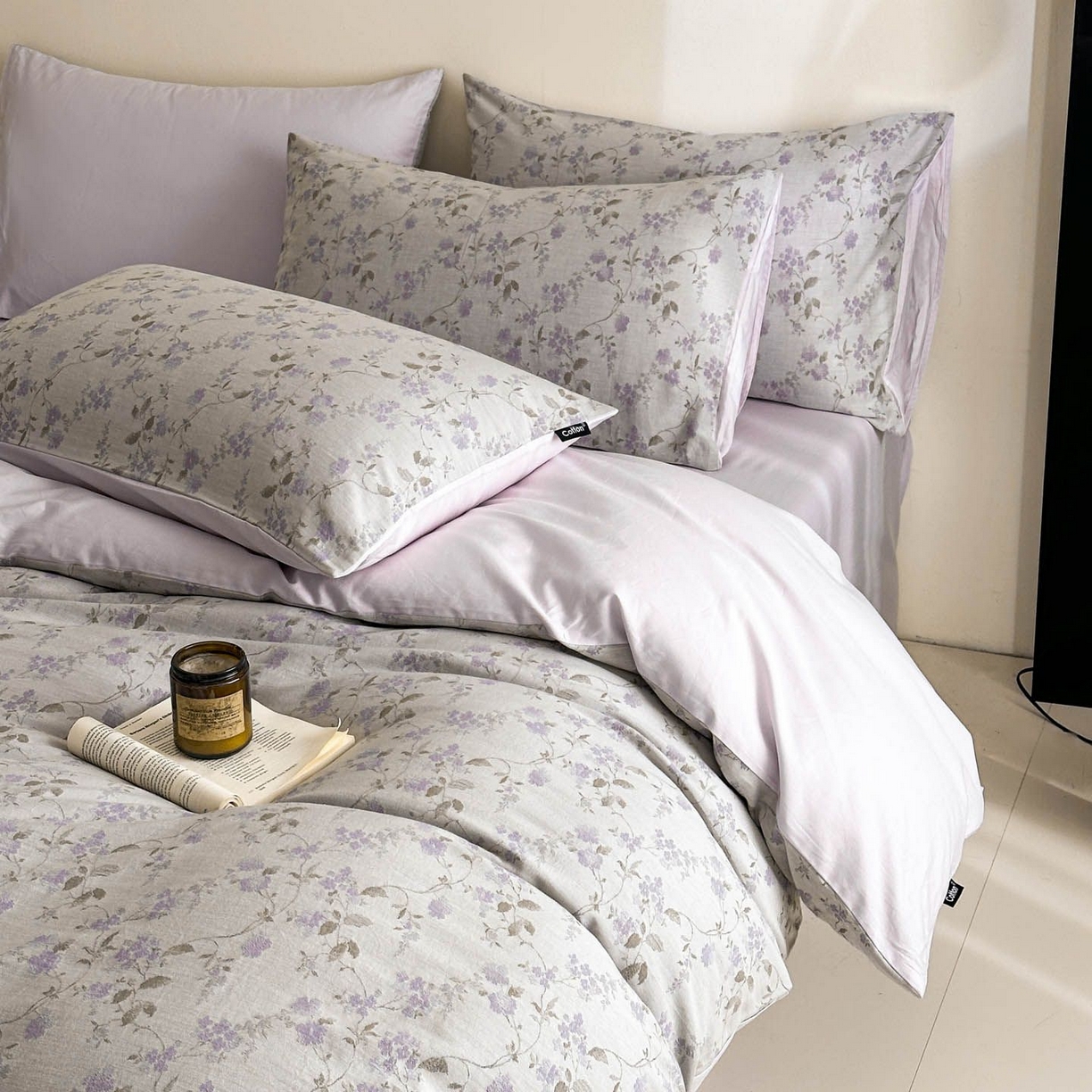 91家纺网 家纺一手货源 找家纺 涵宸家纺 2026新款全棉提花色坊系列四件套 金禧-紫