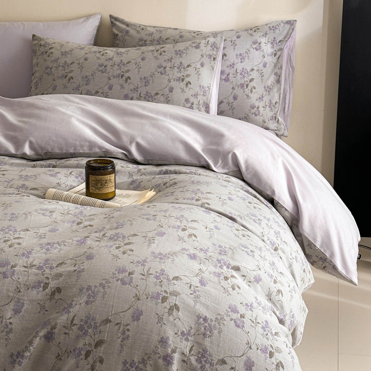 91家纺网 家纺一手货源 找家纺 涵宸家纺 2026新款全棉提花色坊系列四件套 金禧-紫