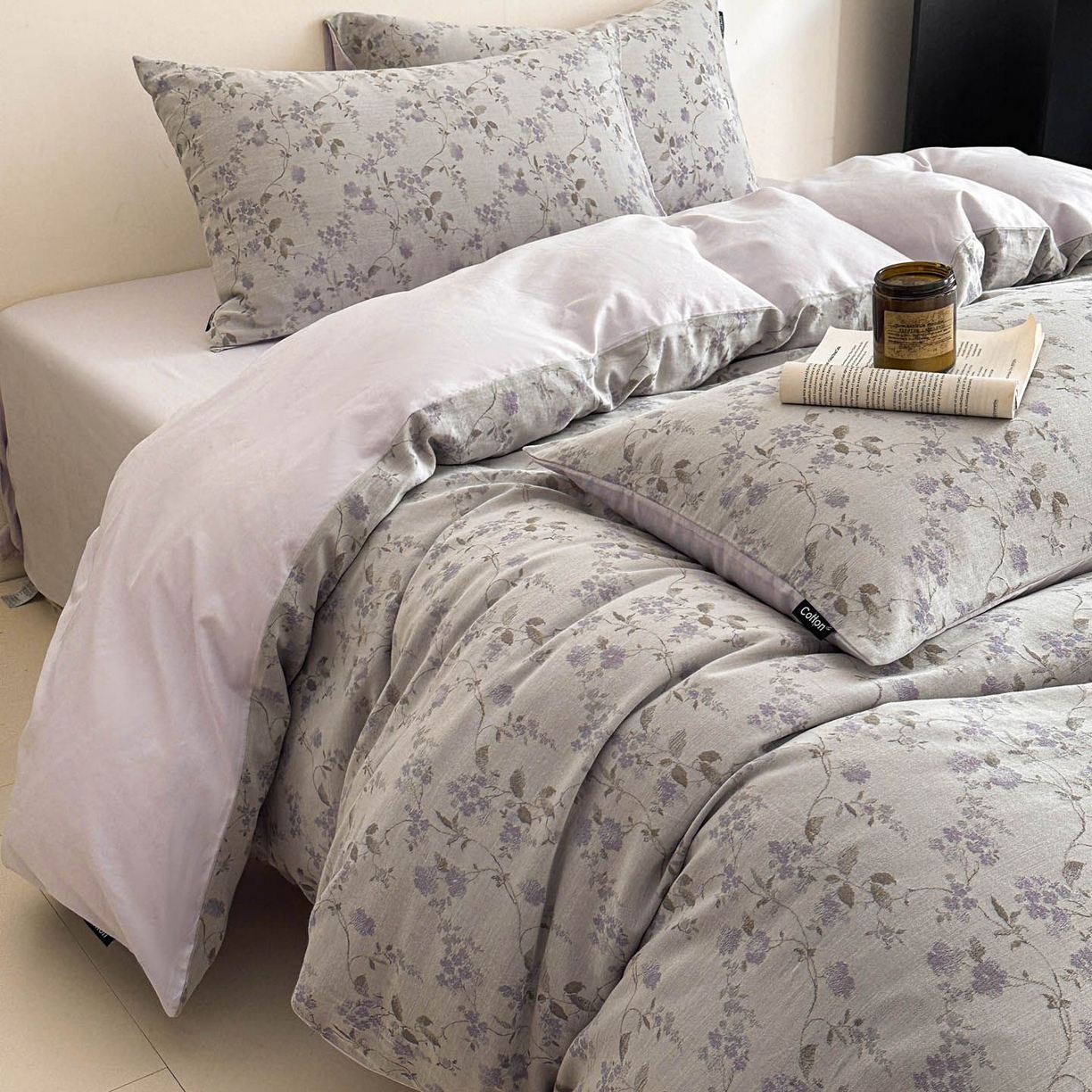 91家纺网 家纺一手货源 找家纺 涵宸家纺 2026新款全棉提花色坊系列四件套 金禧-紫