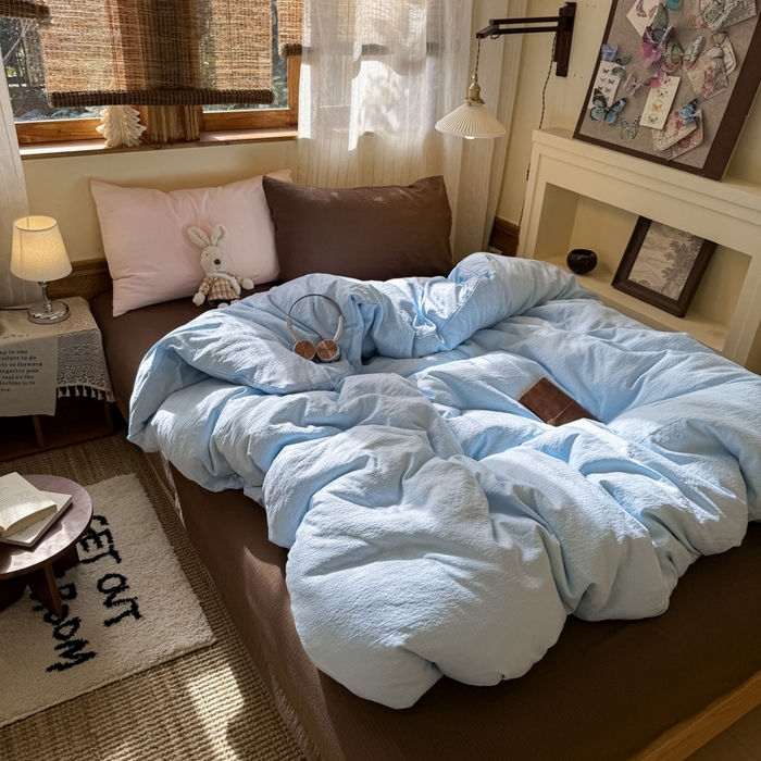 91家纺网 家纺一手货源 找家纺 海岛哥哥 2026新款云感纱混搭纯色双拼四件套 混搭 梦幻星海