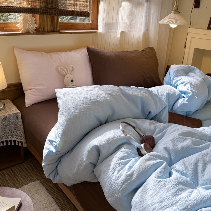 91家纺网 家纺一手货源 找家纺 海岛哥哥 2026新款云感纱混搭纯色双拼四件套 混搭 梦幻星海