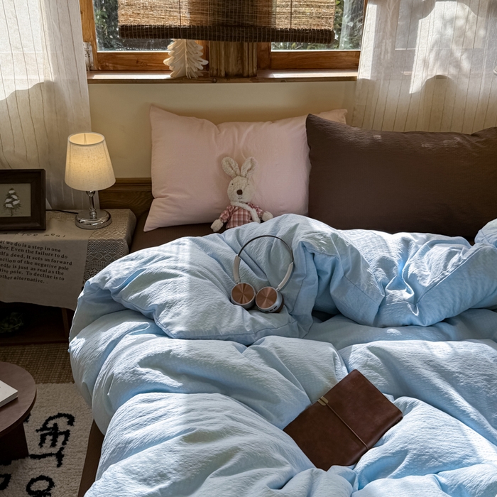 91家纺网 家纺一手货源 找家纺 海岛哥哥 2026新款云感纱混搭纯色双拼四件套 混搭 梦幻星海