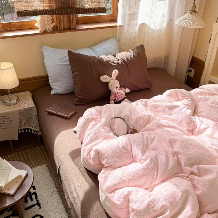 91家纺网 家纺一手货源 找家纺 海岛哥哥 2026新款云感纱混搭纯色双拼四件套 混搭 蜜糖少女