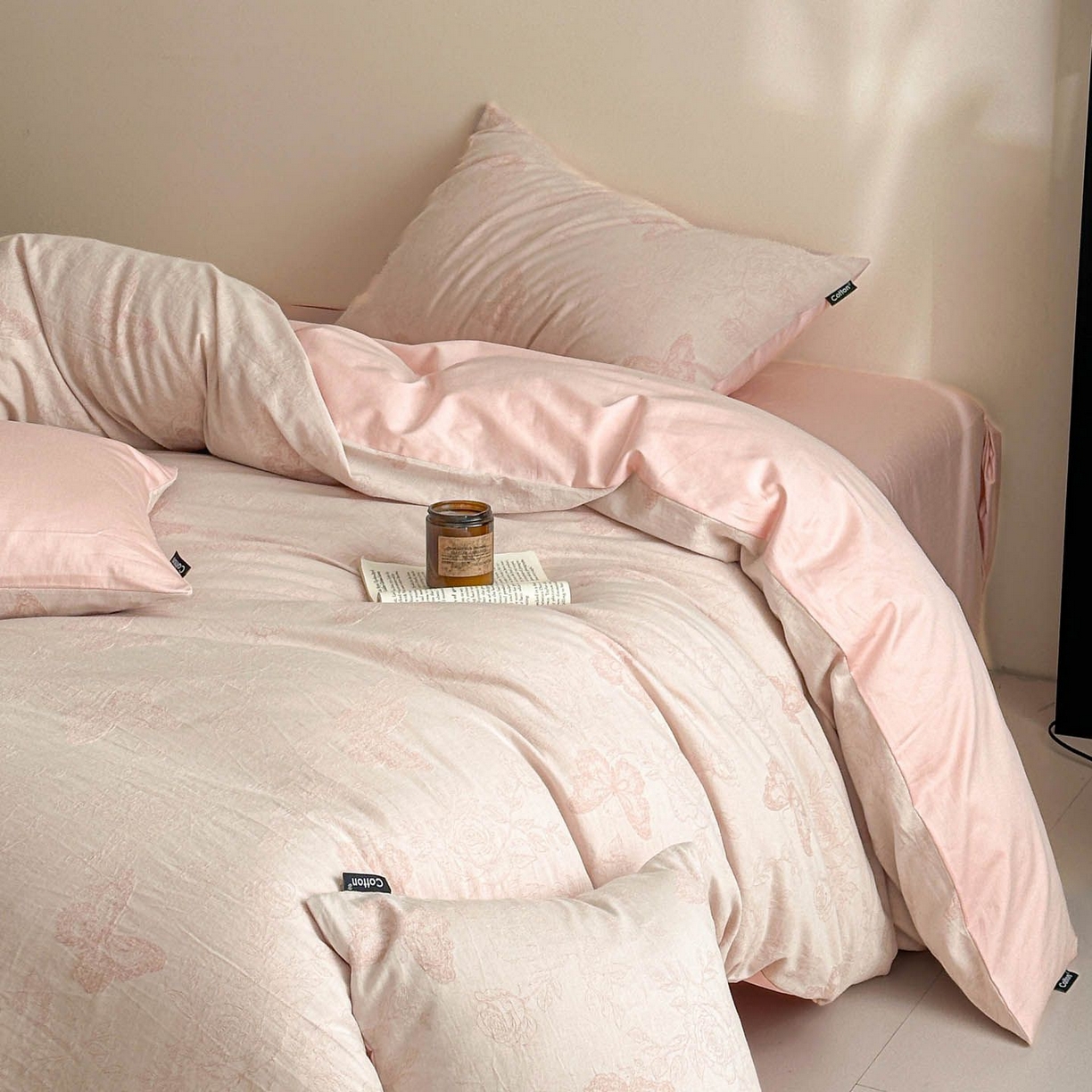 涵宸家纺 2026新款全棉提花色坊系列四件套 玫瑰花蝶-粉