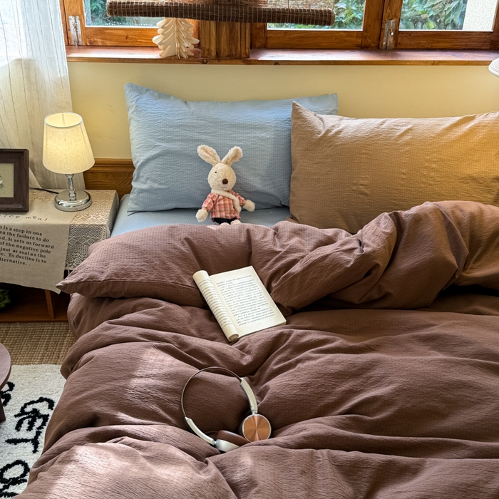 海岛哥哥 2026新款云感纱混搭纯色双拼四件套 混搭 夏日栗色