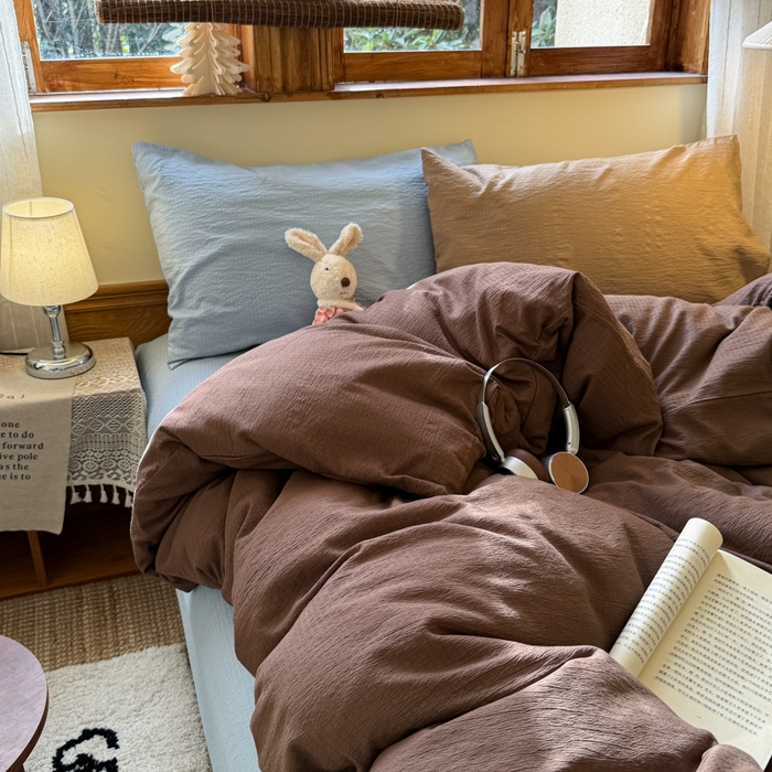 91家纺网 家纺一手货源 找家纺 海岛哥哥 2026新款云感纱混搭纯色双拼四件套 混搭 夏日栗色