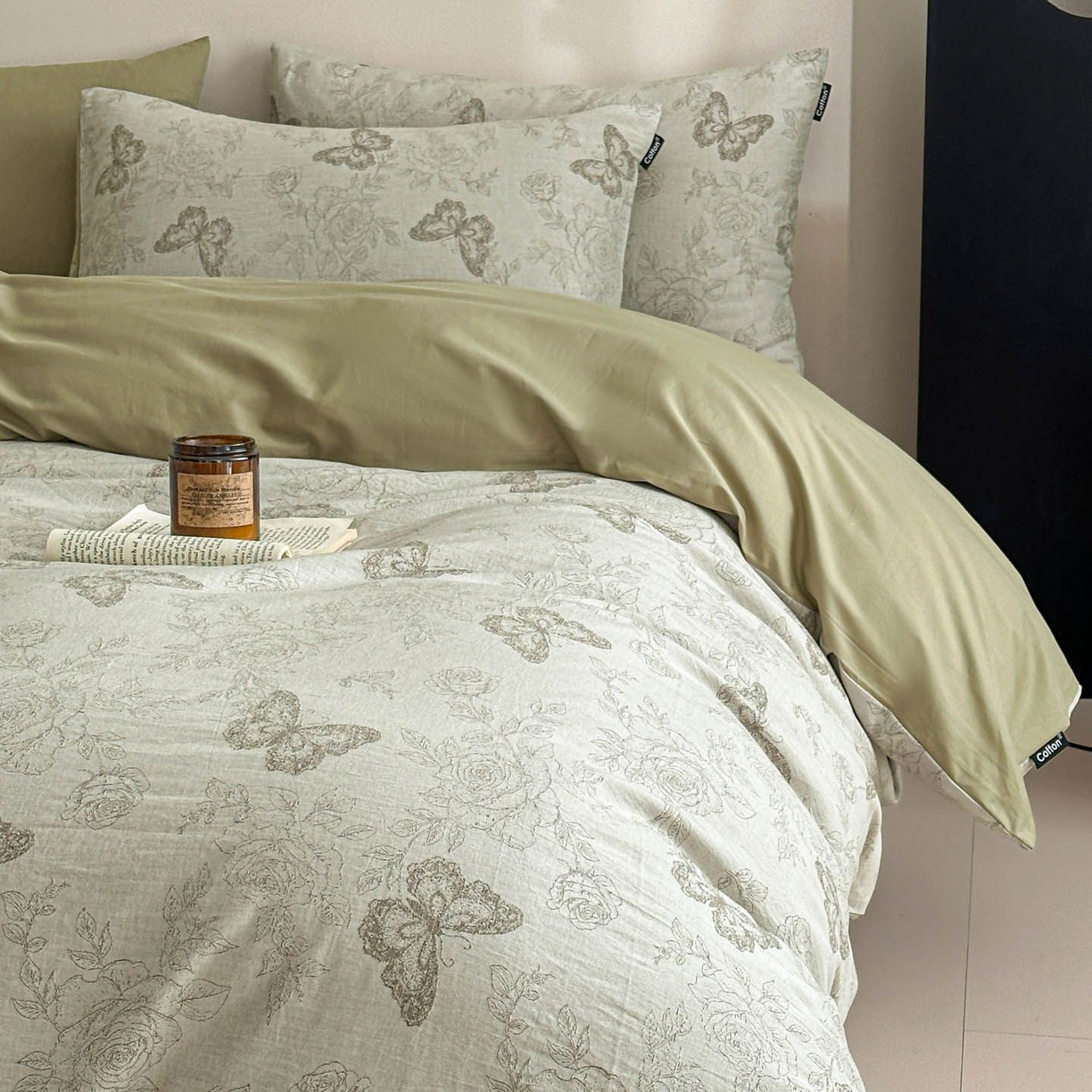 91家纺网 家纺一手货源 找家纺 涵宸家纺 2026新款全棉提花色坊系列四件套 玫瑰花蝶-绿