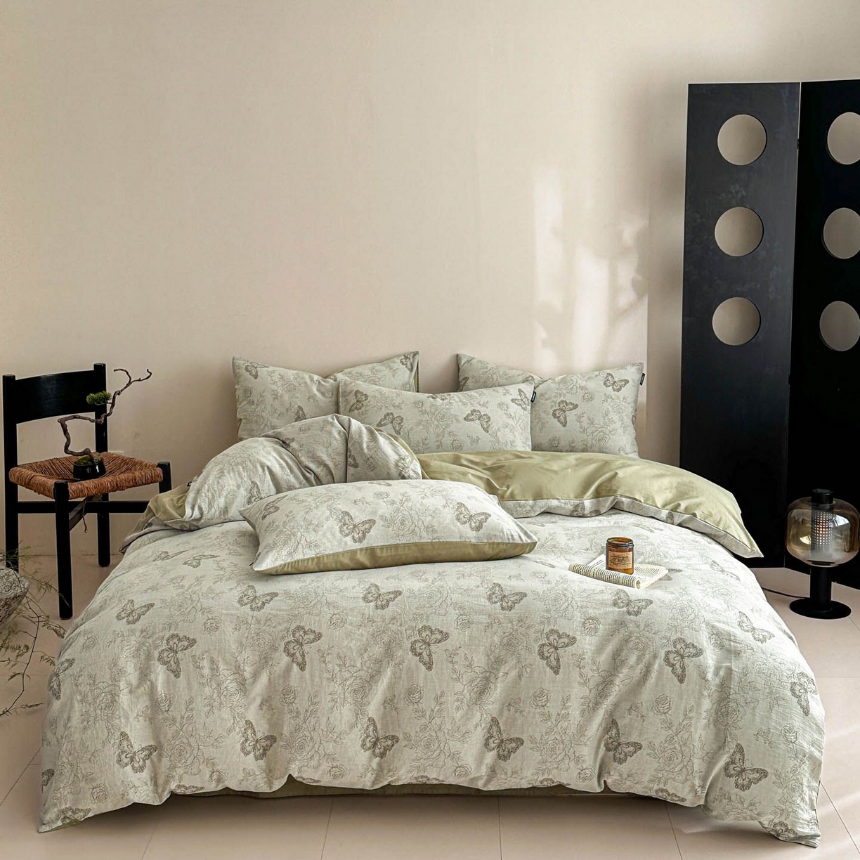 91家纺网 家纺一手货源 找家纺 涵宸家纺 2026新款全棉提花色坊系列四件套 玫瑰花蝶-绿