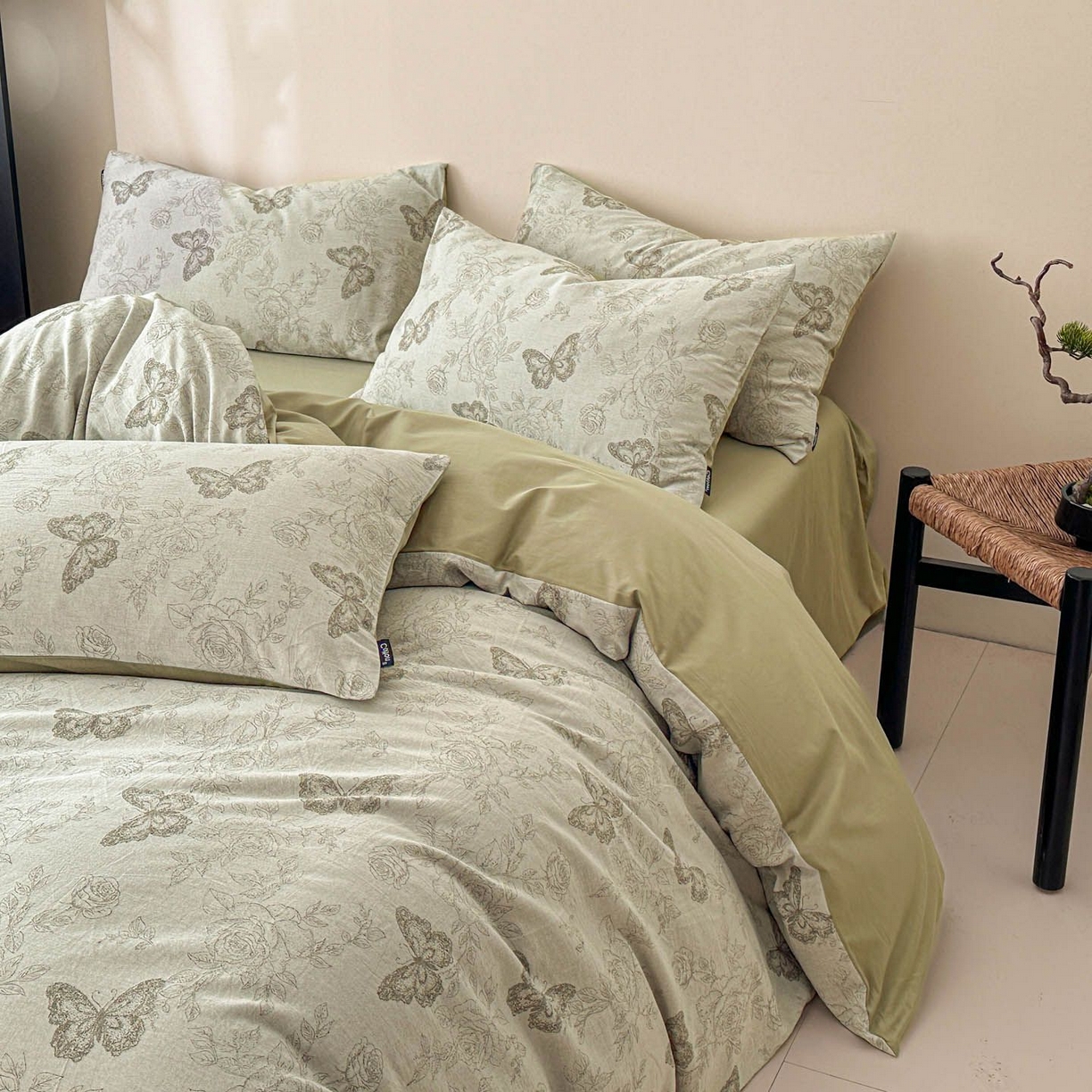 91家纺网 家纺一手货源 找家纺 涵宸家纺 2026新款全棉提花色坊系列四件套 玫瑰花蝶-绿