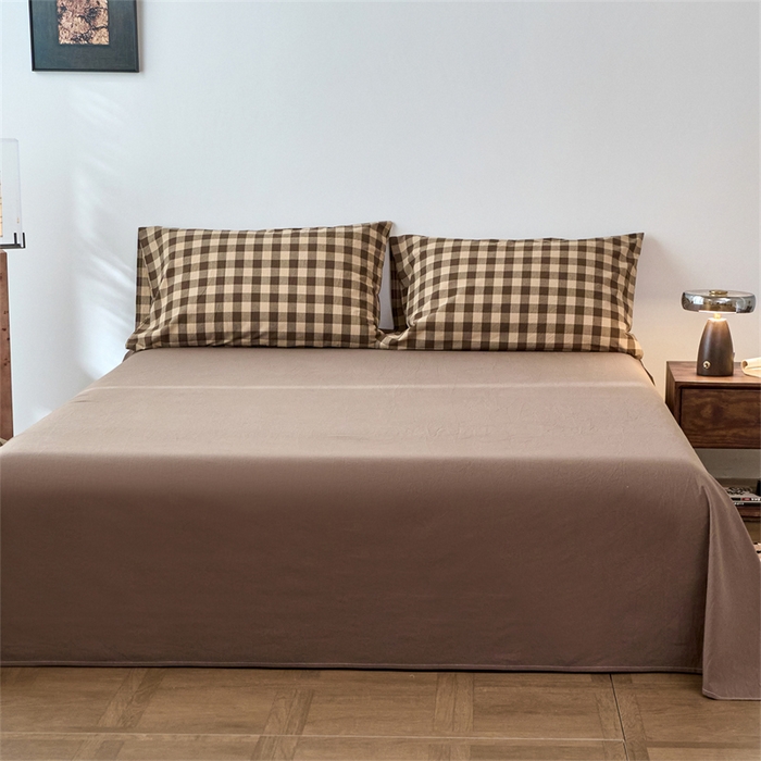 91家纺网 家纺一手货源 找家纺 兰紫橙家纺 2026新款全棉A类深色复古色织方格子水洗棉-赫本雅素系列（含买家秀和质检报告） 雅素咖