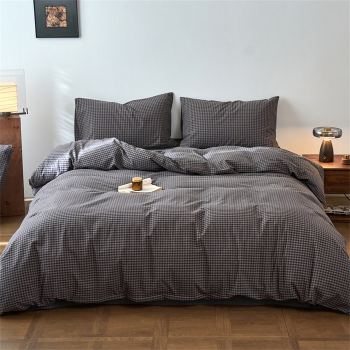 91家纺网 家纺一手货源 找家纺 兰紫橙家纺 2026新款全棉A类深色复古色织方格子水洗棉-赫本雅素系列（含买家秀和质检报告） 赫本灰