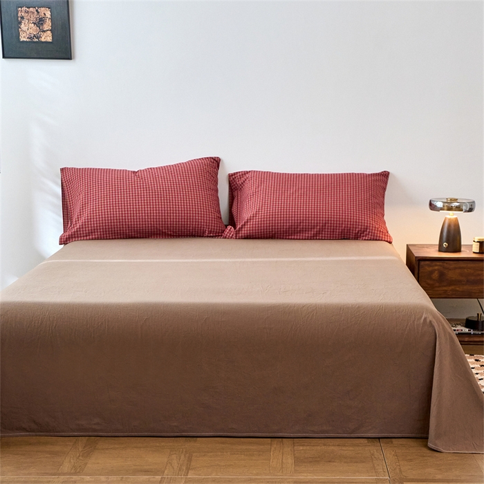 91家纺网 家纺一手货源 找家纺 兰紫橙家纺 2026新款全棉A类深色复古色织方格子水洗棉-赫本雅素系列（含买家秀和质检报告） 赫本红