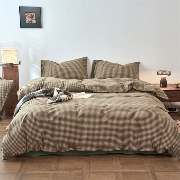 91家纺网 家纺一手货源 找家纺 兰紫橙家纺 2026新款全棉A类深色复古色织方格子水洗棉-赫本雅素系列（含买家秀和质检报告） 赫本绿