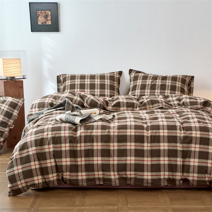 91家纺网 家纺一手货源 找家纺 兰紫橙家纺 2026新款全棉A类深色复古色织方格子水洗棉-赫本雅素系列（含买家秀和质检报告） 木槿咖