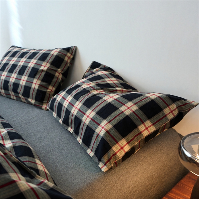 91家纺网 家纺一手货源 找家纺 兰紫橙家纺 2026新款全棉A类深色复古色织方格子水洗棉-赫本雅素系列（含买家秀和质检报告） 木槿黑