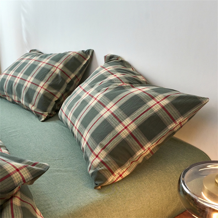 91家纺网 家纺一手货源 找家纺 兰紫橙家纺 2026新款全棉A类深色复古色织方格子水洗棉-赫本雅素系列（含买家秀和质检报告） 木槿绿