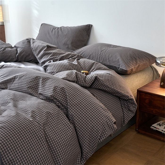 91家纺网 家纺一手货源 找家纺 兰紫橙家纺 2026新款全棉A类深色复古色织方格子水洗棉-赫本雅素系列（含买家秀和质检报告） 赫本灰