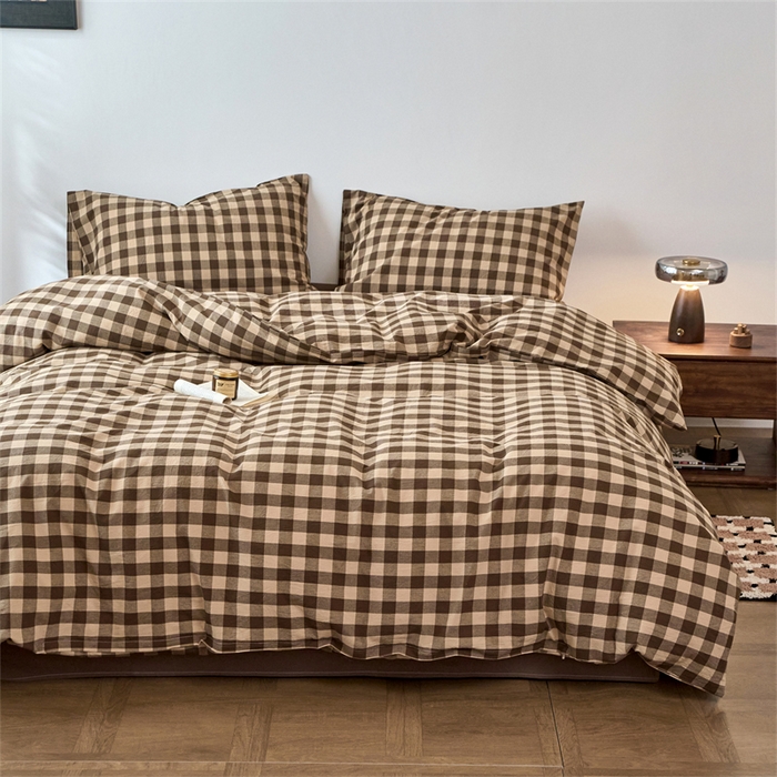 91家纺网 家纺一手货源 找家纺 兰紫橙家纺 2026新款全棉A类深色复古色织方格子水洗棉-赫本雅素系列（含买家秀和质检报告） 雅素咖