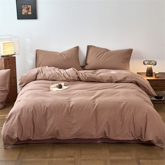 91家纺网 家纺一手货源 找家纺 兰紫橙家纺 2026新款全棉A类深色复古色织方格子水洗棉-赫本雅素系列（含买家秀和质检报告） 沐风粉
