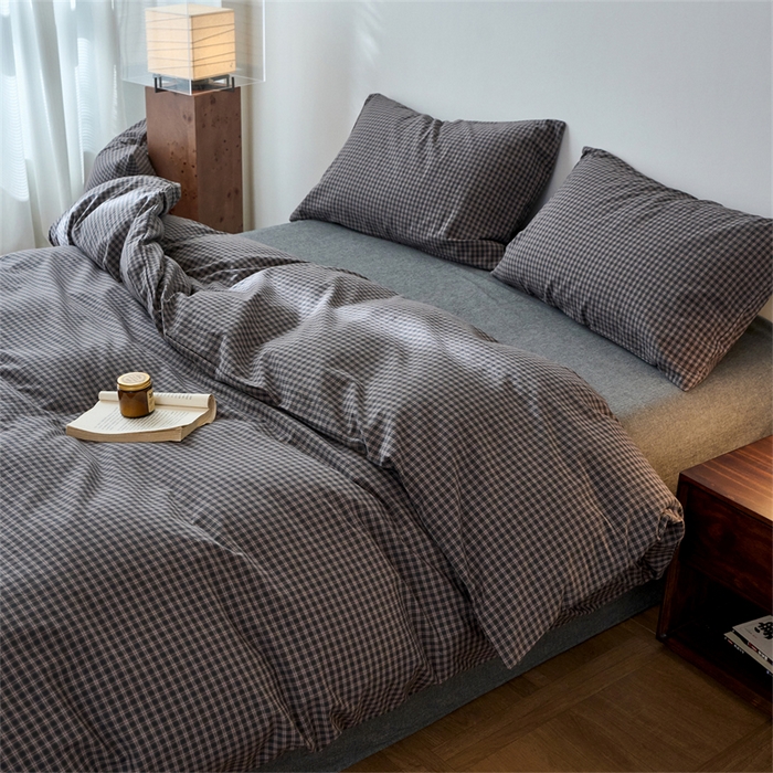 91家纺网 家纺一手货源 找家纺 兰紫橙家纺 2026新款全棉A类深色复古色织方格子水洗棉-赫本雅素系列（含买家秀和质检报告） 赫本灰