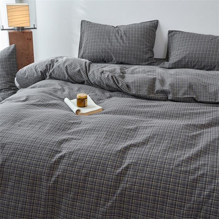 91家纺网 家纺一手货源 找家纺 兰紫橙家纺 2026新款全棉A类深色复古色织方格子水洗棉-赫本雅素系列（含买家秀和质检报告） 莫奈灰