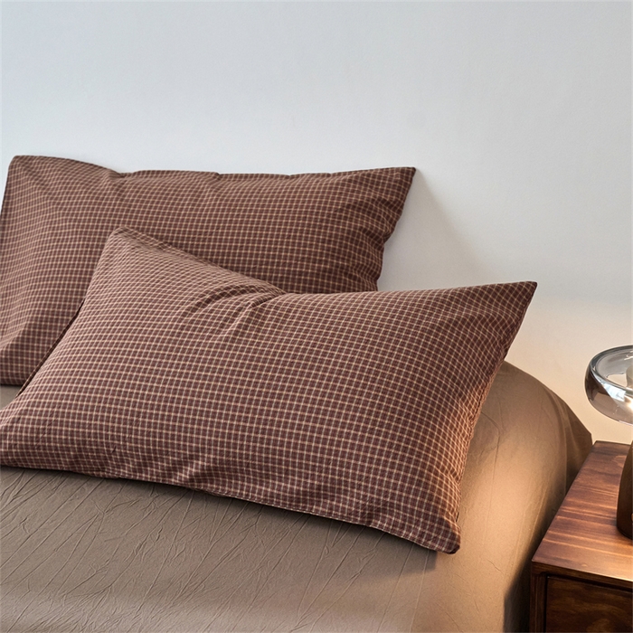 91家纺网 家纺一手货源 找家纺 兰紫橙家纺 2026新款全棉A类深色复古色织方格子水洗棉-赫本雅素系列（含买家秀和质检报告） 沐风焦糖