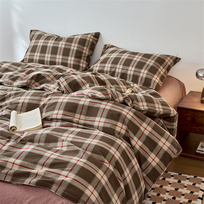 91家纺网 家纺一手货源 找家纺 兰紫橙家纺 2026新款全棉A类深色复古色织方格子水洗棉-赫本雅素系列（含买家秀和质检报告） 木槿咖