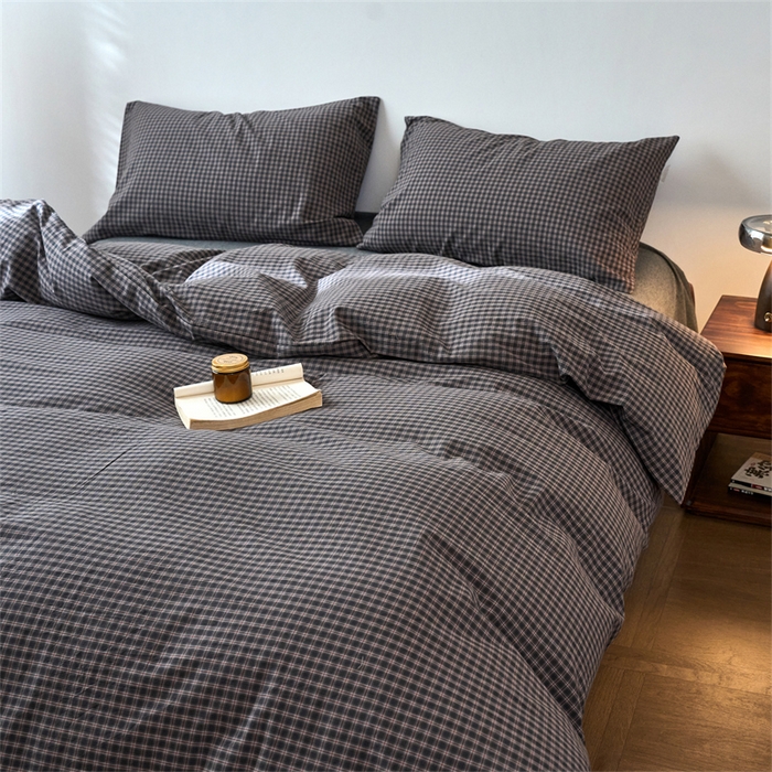 91家纺网 家纺一手货源 找家纺 兰紫橙家纺 2026新款全棉A类深色复古色织方格子水洗棉-赫本雅素系列（含买家秀和质检报告） 赫本灰