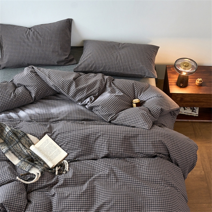 91家纺网 家纺一手货源 找家纺 兰紫橙家纺 2026新款全棉A类深色复古色织方格子水洗棉-赫本雅素系列（含买家秀和质检报告） 赫本灰
