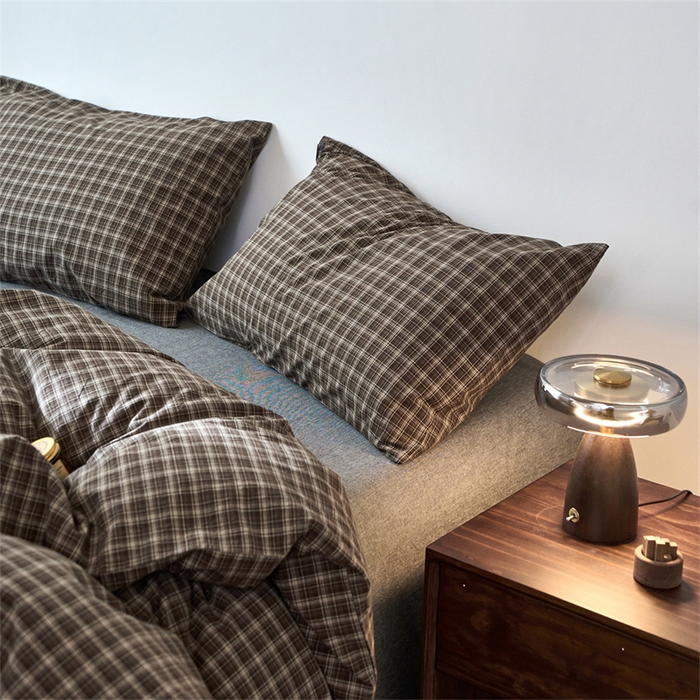 91家纺网 家纺一手货源 找家纺 兰紫橙家纺 2026新款全棉A类深色复古色织方格子水洗棉-赫本雅素系列（含买家秀和质检报告） 莫奈咖