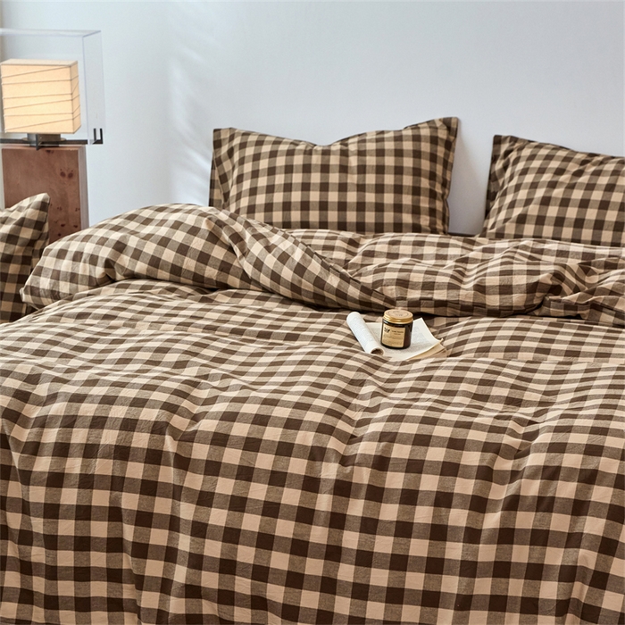 91家纺网 家纺一手货源 找家纺 兰紫橙家纺 2026新款全棉A类深色复古色织方格子水洗棉-赫本雅素系列（含买家秀和质检报告） 雅素咖