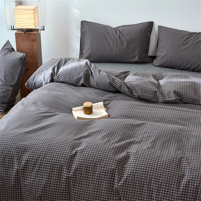 91家纺网 家纺一手货源 找家纺 兰紫橙家纺 2026新款全棉A类深色复古色织方格子水洗棉-赫本雅素系列（含买家秀和质检报告） 赫本灰