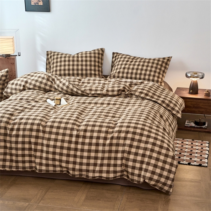 91家纺网 家纺一手货源 找家纺 兰紫橙家纺 2026新款全棉A类深色复古色织方格子水洗棉-赫本雅素系列（含买家秀和质检报告） 雅素咖