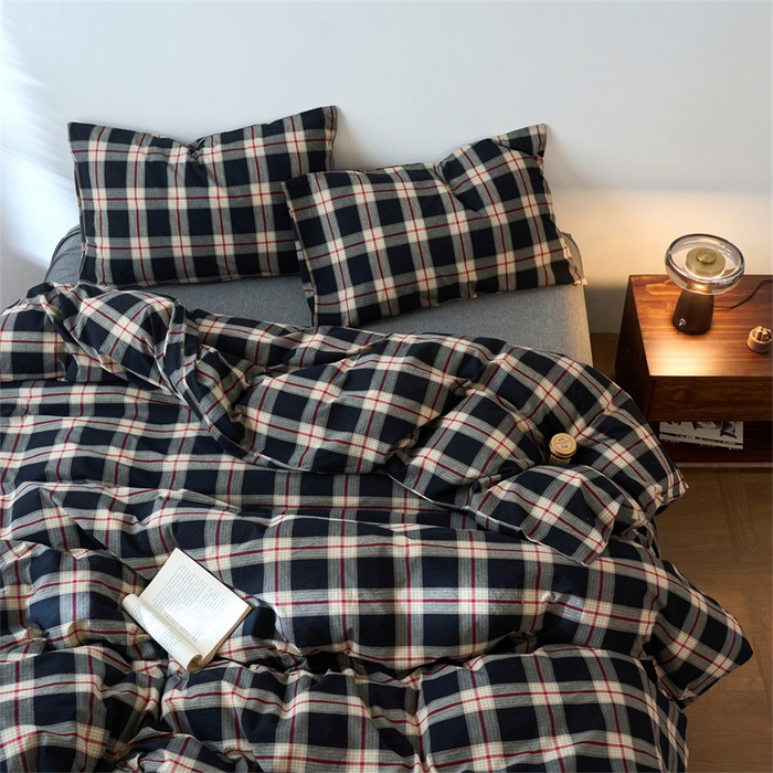 91家纺网 家纺一手货源 找家纺 兰紫橙家纺 2026新款全棉A类深色复古色织方格子水洗棉-赫本雅素系列（含买家秀和质检报告） 木槿黑