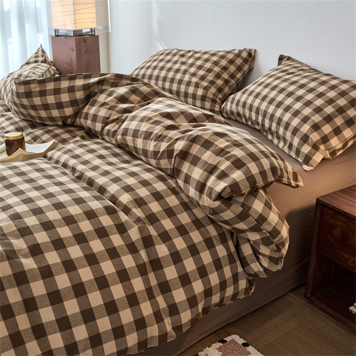 91家纺网 家纺一手货源 找家纺 兰紫橙家纺 2026新款全棉A类深色复古色织方格子水洗棉-赫本雅素系列（含买家秀和质检报告） 雅素咖